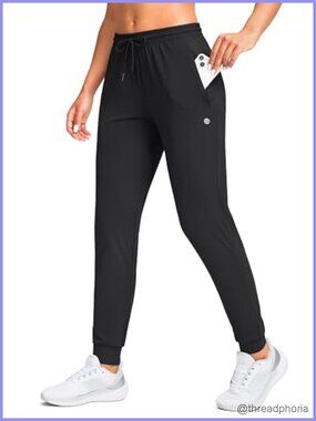 Women's Joggers Pants with Zipper Pockets, Elastic Waistband, Stretchy